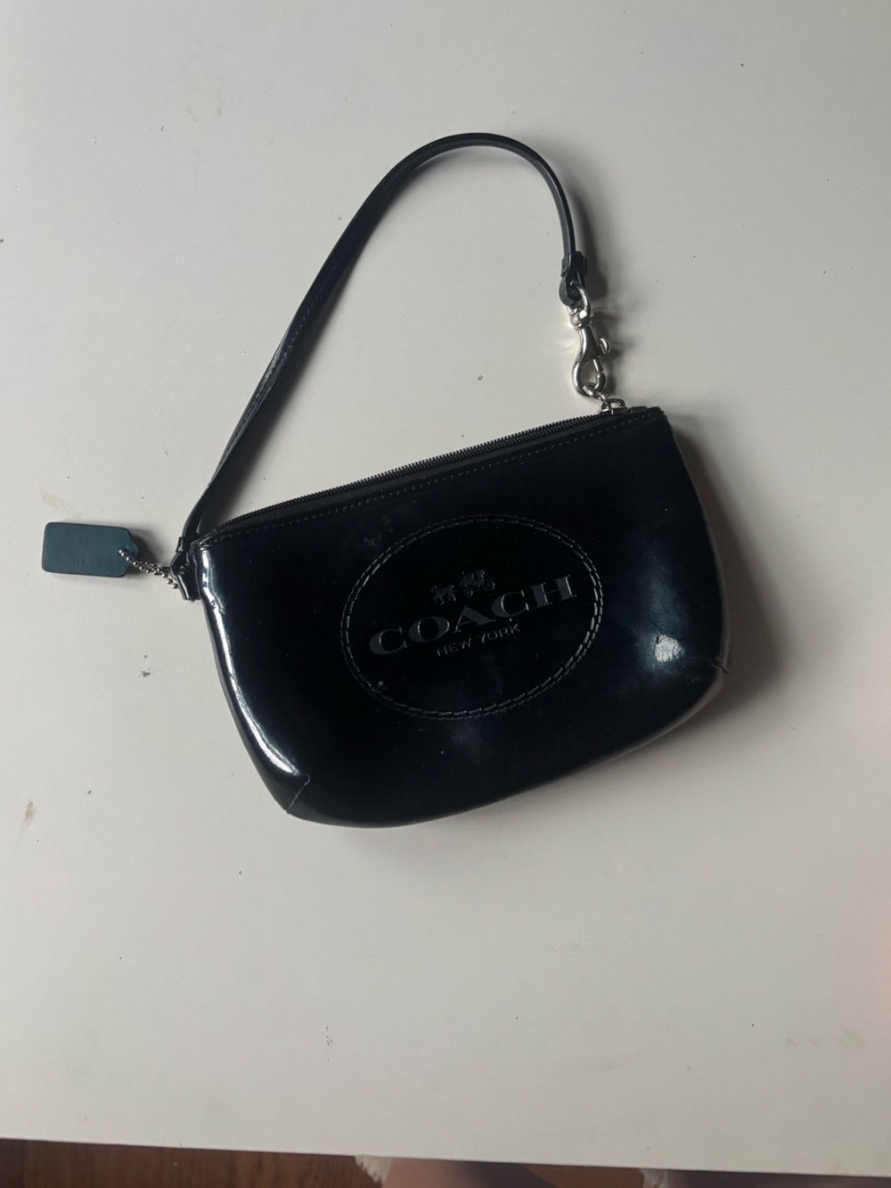 COACH wristlet medium black blue sparkle glitter navy